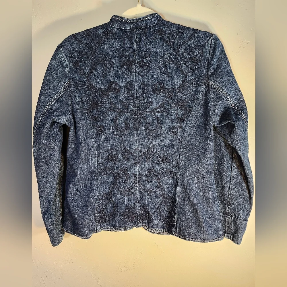 Coldwater Creek Dark Blue Embroidered Jean Fitted Jacket Sz 10p - Picture 6 of 9